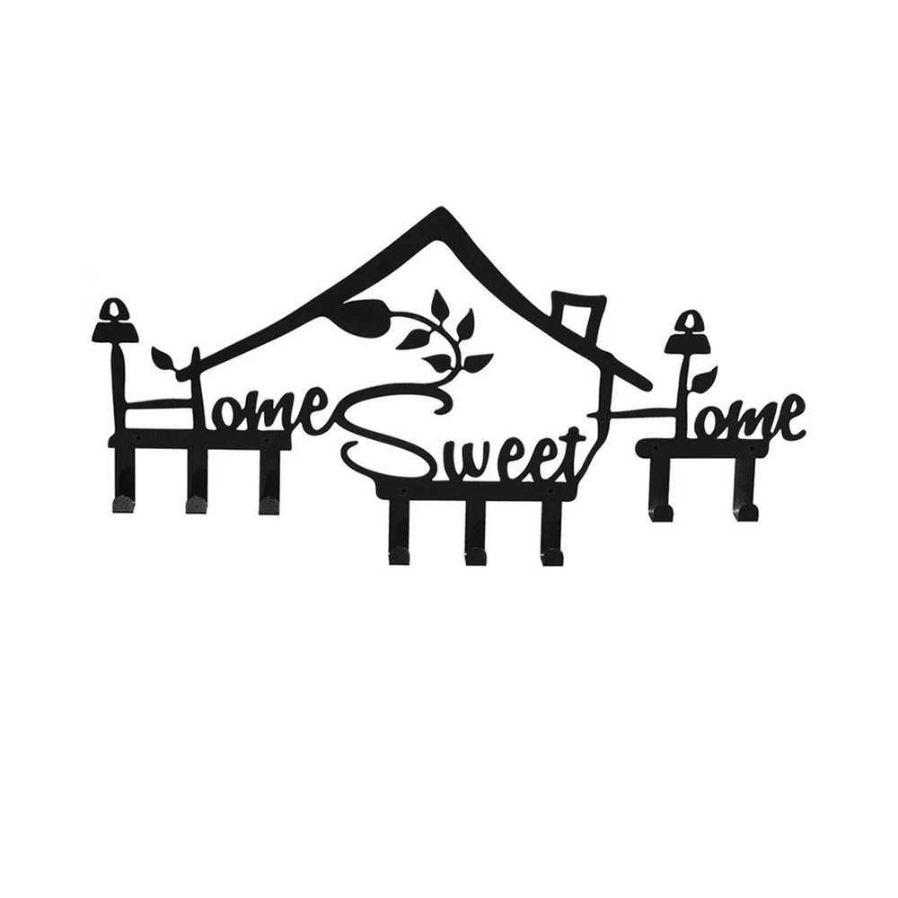 

Wall Mounted SWEET HOME Hooks Iron Coat Rack Multi-Purpose Key Holder for Home чёрный