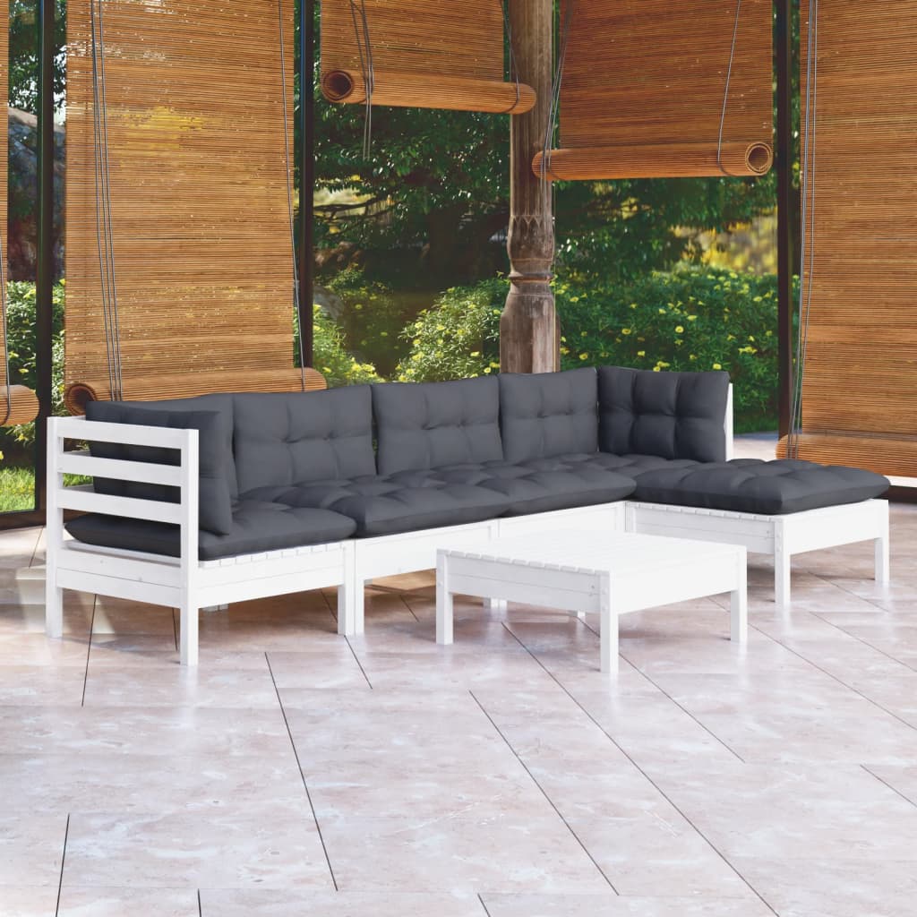 Vidaxl 6-Cz. Garden Lounge Set, Cushions, White, Pine