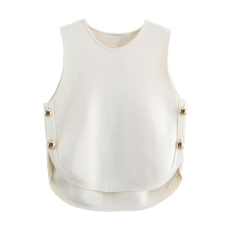 Fashion Style 2024 Summer New Women's Clothing Stylish Easiest for Match Side Button Knitting Vest 9598133