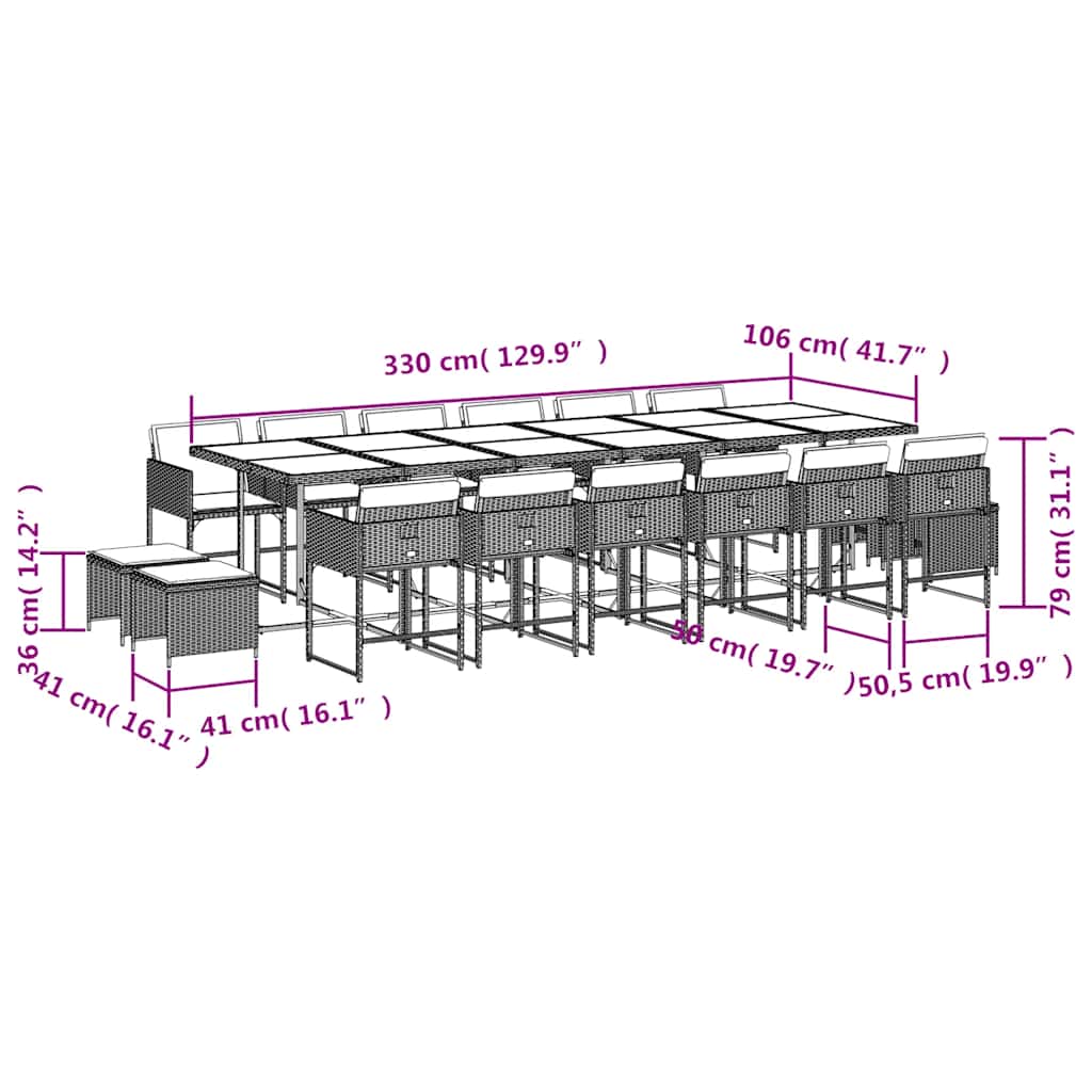 17 Piece Garden Dining Set with Cushions Brown Poly Rattan