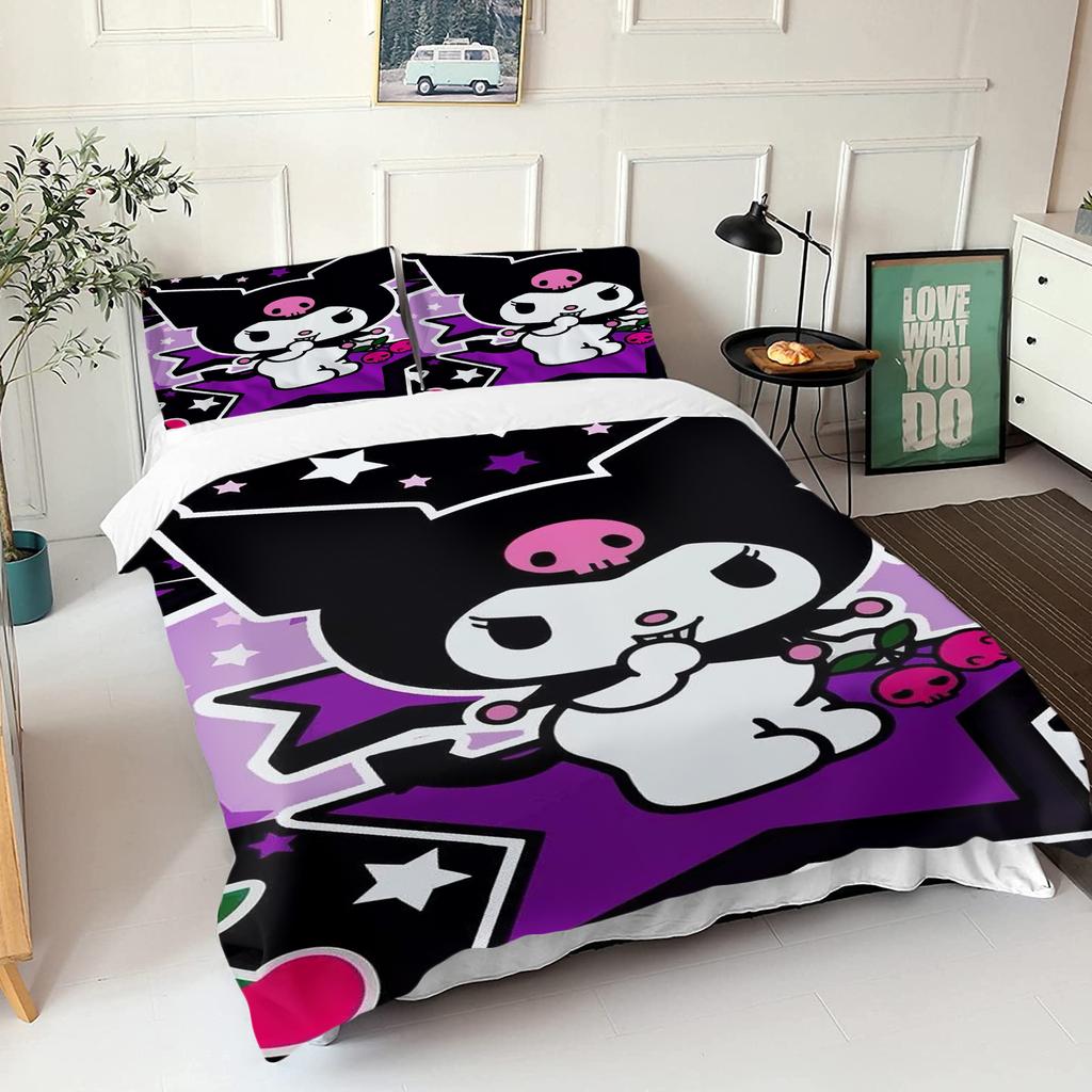 Sanrio Series Kurome 3-Piece 1 Quilt Cover One Piece Bedding Set Comforte Luxus Exquisite Birthday Gift Polyester Home Decor