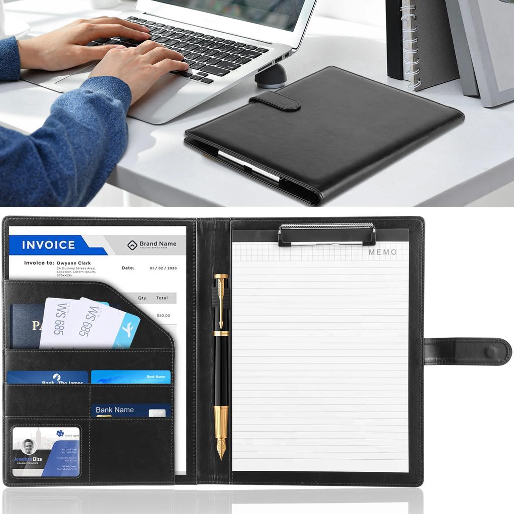 Professional Leather Portfolio Folder Binder Legal Pad Holder A4 Notepad Resume Writing Pad Conference Document File Organizer