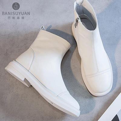 Spring and Autumn Side Zipper Versatile Internet Celebrity Thick Heel Single Boots British Style Martin Boots Flat Short Boots Women