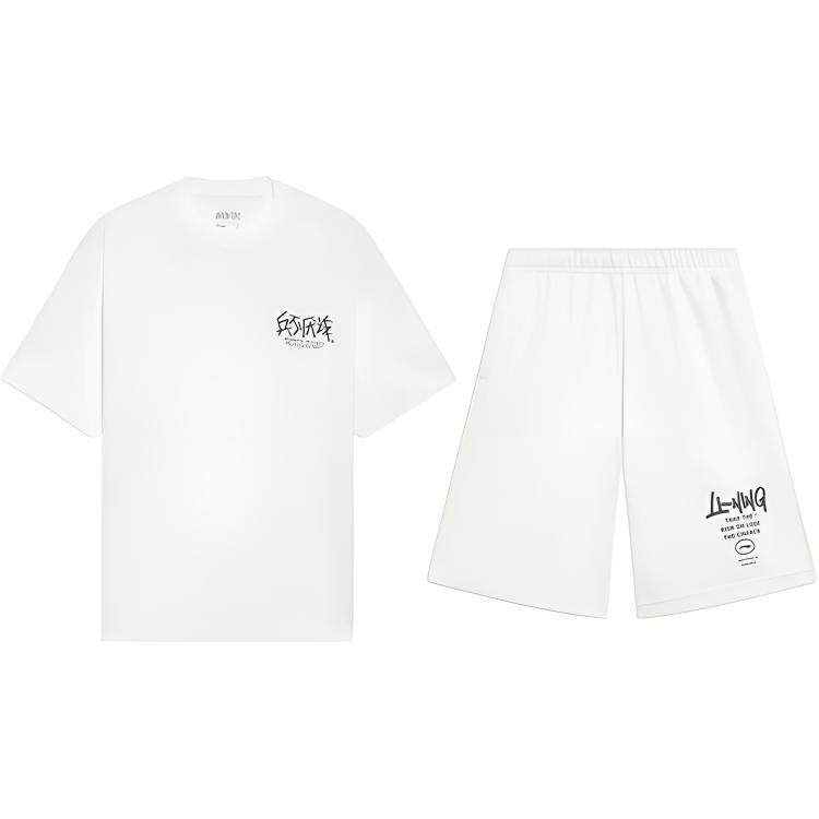 

Li Ning Серия Anti-Five Тактический принт Модная Универсальная Толстовка с круглым вырезом и короткими рукавами Повседневный Спортивный Комплект Унисекс Топы YHSV281-1+AKST593-7 XL