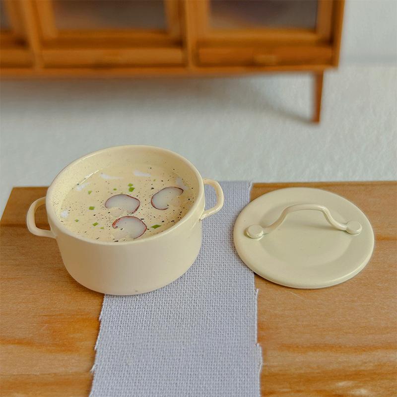 1/12 Puppenhaus Mini Sahne-Pilzsuppe Topf Modell Puppenhaus Simulation Küchen Dekoration Zubehör Rollenspiel Spielzeug