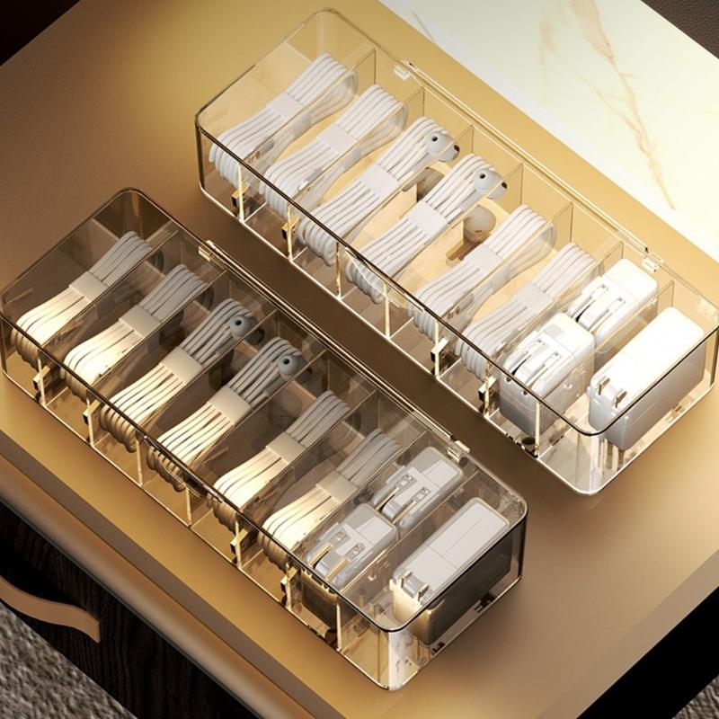 Multiple Cable Organizers Box 8 Compartments Dustproof Designs Accessory for Tidying Home and Offices Space Saving