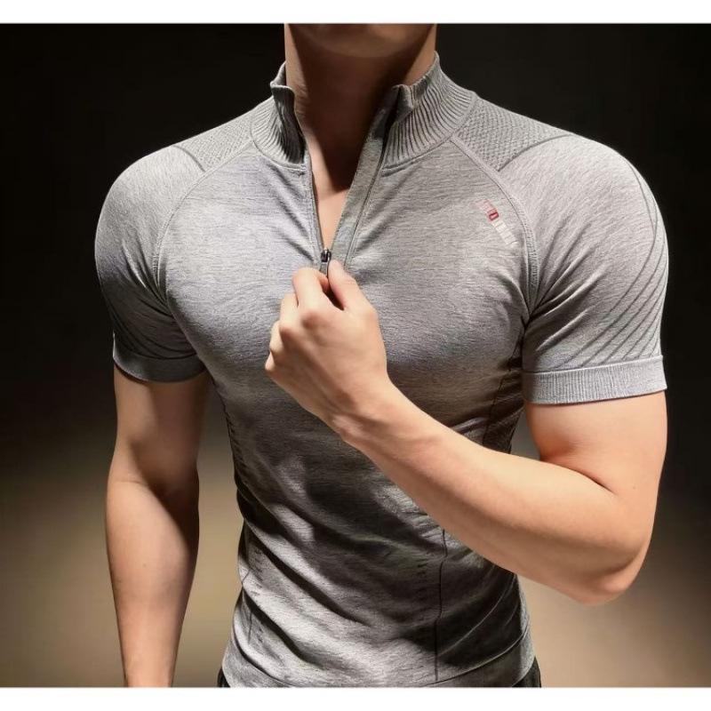 Men s Trendy Half-Zip Winter Sports Fitness Quick-Dry Long-Sleeve T-Shirt XL серый