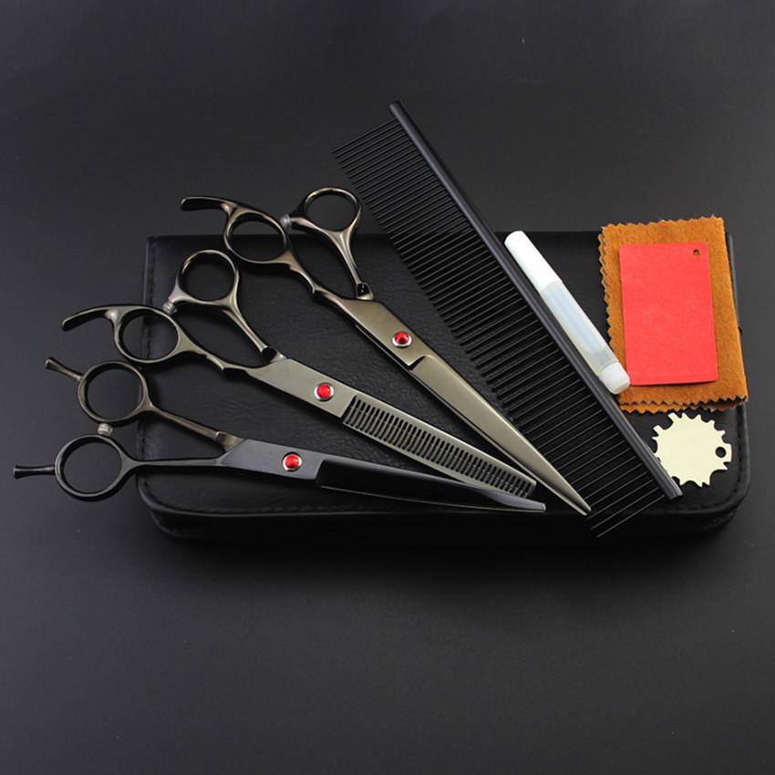 4 Kit 5 Color Professional 7 '' Pet Grooming Hair Cutting Scissors Dog Thinning Barber Haircutting Shears Hairdressing Scissors