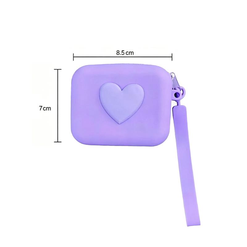 Cute 3D Heart Shaped Silicone Coin Purse Lightweight Portable Wrist Strap for Key Earphone Lipstick Woman Gift