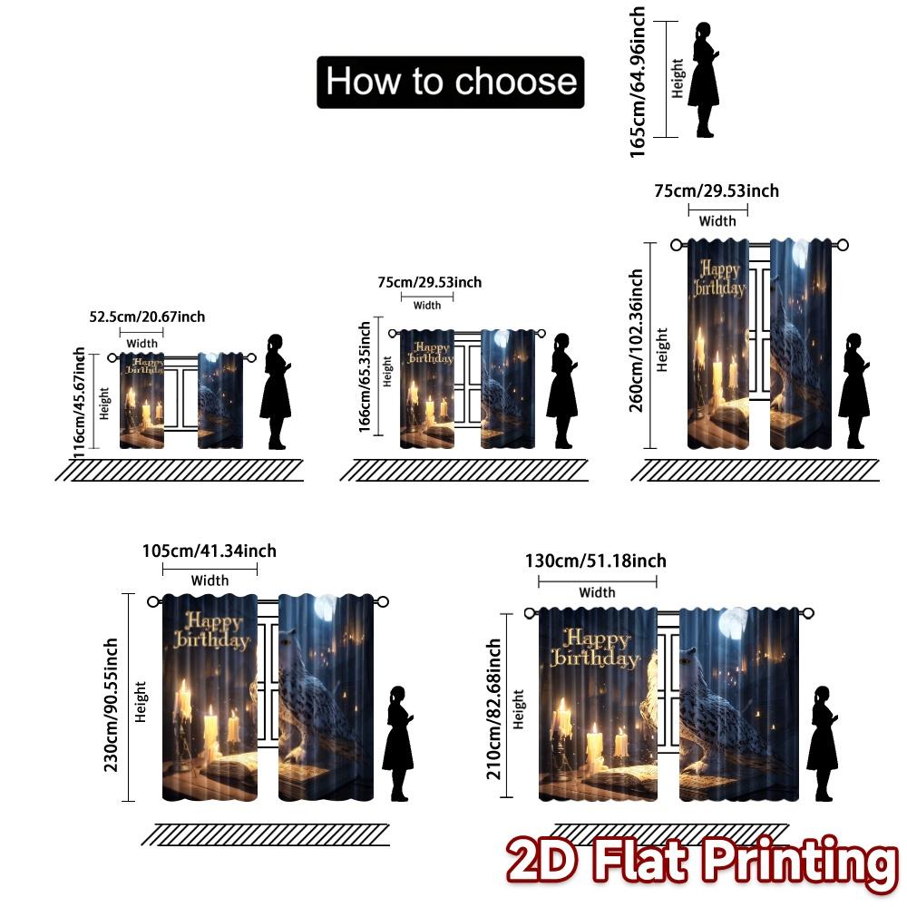 2pcs   2D FLAT PRINTING Curtains (Without Rod) OwlMagicNight Pattern Chic Curtains Versatile Fabric Curtains Decorations Inside