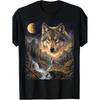 [Wolf Howling T-Shirt] Lone Wolf Howling To The Moon Mystical Mountain Wild Wolves T-Shirt