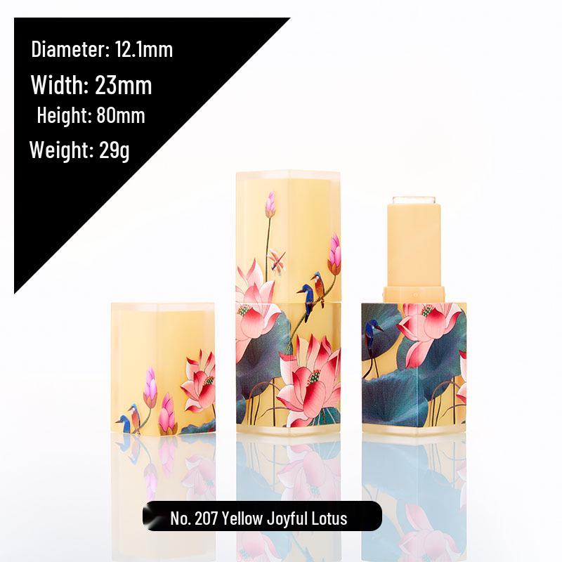 Elegant Frosted Translucent Square Lipstick Tube - Chinese Style 3D Printed Magpie Floral Design, 12.1g