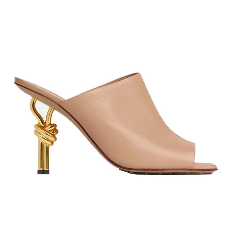 

Модные европейские американские летние высококачественные туфли-шлепанцы на высоком каблуке необычной формы с квадратным носком женские для ночного клуба, шоу, банкета, сандалии больших размеров 41 хаки