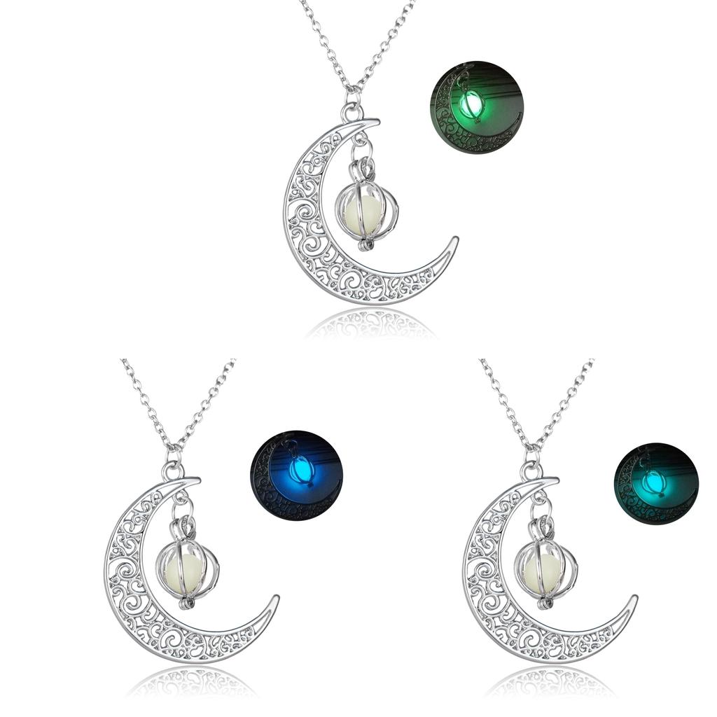 Collana Luna e Zucca di Halloween con Ciondolo Luminoso al Buio per Donna