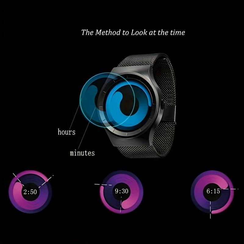 Fashionable trendy man watches personalized creativity no pointers starry vortex circular dial quartz watch relojes para hombres