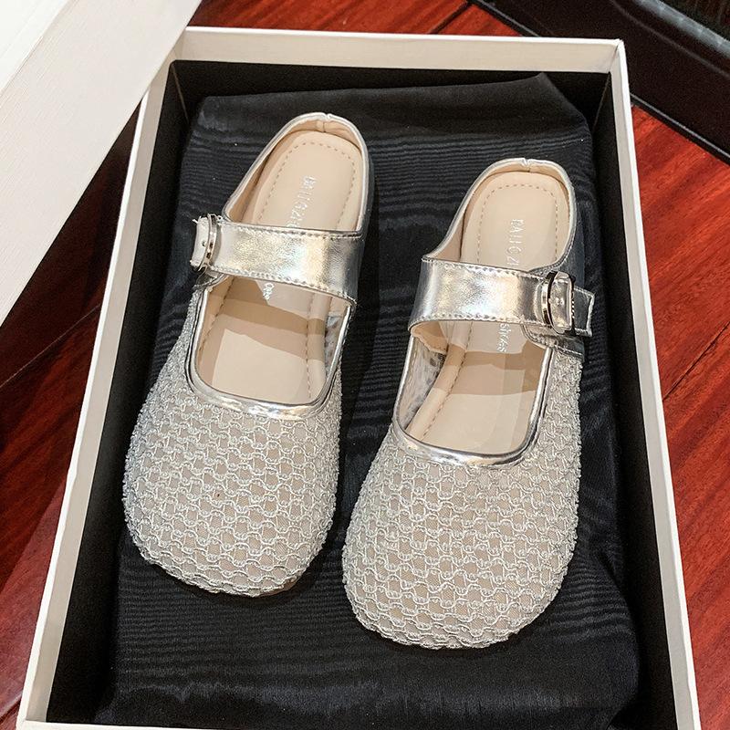Flat Bottom Mesh Yarn Half Drag Female Internet Celebrity Hollow Breathable Sandals Summer 2025 New Models with Skirt Bag Head Slippers