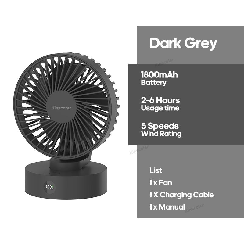 

Портативный настольный вентилятор беспроводной электрический вентилятор циркулятор воздуха студенческое общежитие офис персонала 5 скоростей естественный бриз темно серый
