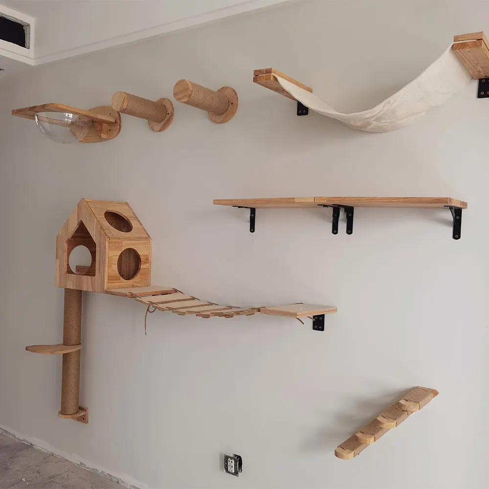 1 Pieza Árbol para Gatos Montado en la Pared Puente de Escalada para Gatos con Rascador y Hamaca para Gatos Escalera de Sisal para Jugar y Descansar Gatitos