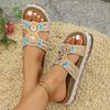 Women’s Double Buckle Rhinestone Cork Platform Slide Sandals