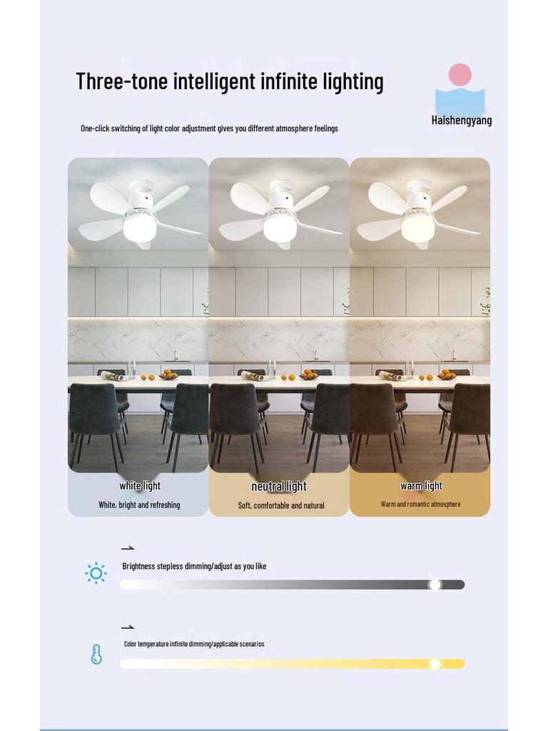 E Screw Five-Leaf Silent Fan Light for Living, Dining, and Bedroom
