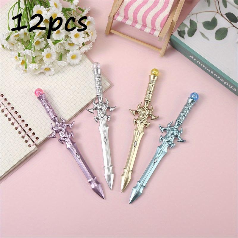 12pcs 0.5mm Sword-shape Gel Pen Black 0.5mm Decompression Pen Anti-slip Grip Easy To Refill for Student Adult Gift Back To School