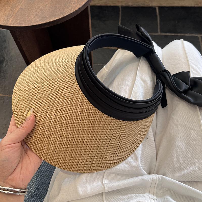 Summer Straw Hat Straw Bow Empty Top Hat Widened Brim Sun Protection Sun Hat Ultraviolet Sun Hat M(56-58cm) хаки