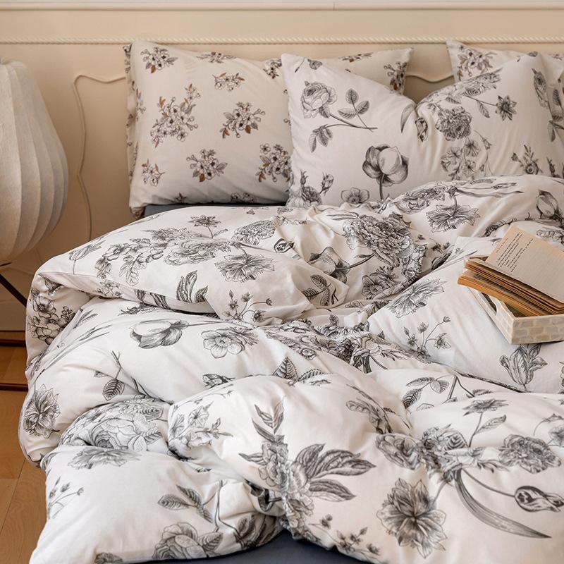 Class A Cotton Maternal And Infant Grade Small Fresh Knitted Cotton 4Pcs Set Pure Cotton Single Bed Sheet Single Quilt Cover Single Bed Hat Single