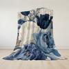 Navy Tulip Bouquet Flannel Blanket Warm Soft Halloween Christmas Couch Warm Cozy Decorative Decor Gift for All Season