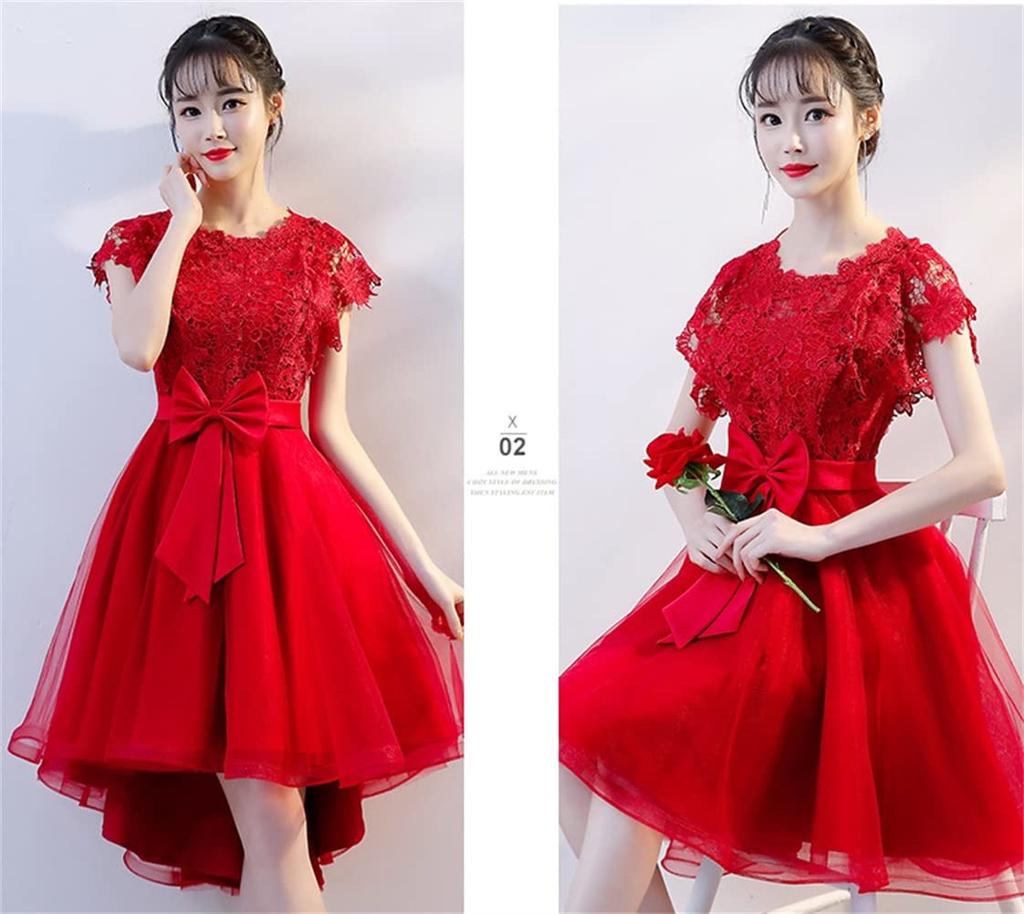 JINZUOMA Party Evening Wedding Concert Lace Tulle Midi Elegant Formal Dress with Lace Floral Perfect for Wedding and Parties Size Women's Dress,