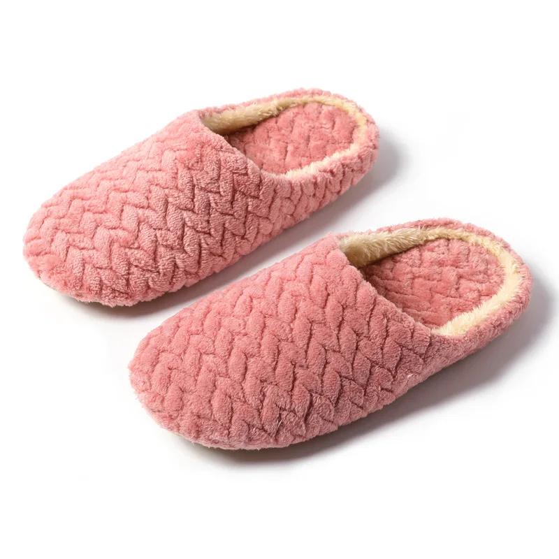 Fashion Autumn Winter Women Home Warm Slippers Men Bedroom Plush Soft Silent Slides Adults Couple Indoor Fashion Solid Color Flat Shoes