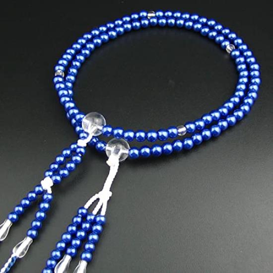 Myorenka Prayer Beads for Soka Gakkai, PC Pearl, Men's and Women's, 9-inch, Medium Size, Sapphire Blue, with Acrylic and Crystal Tassel, SGI Prayer