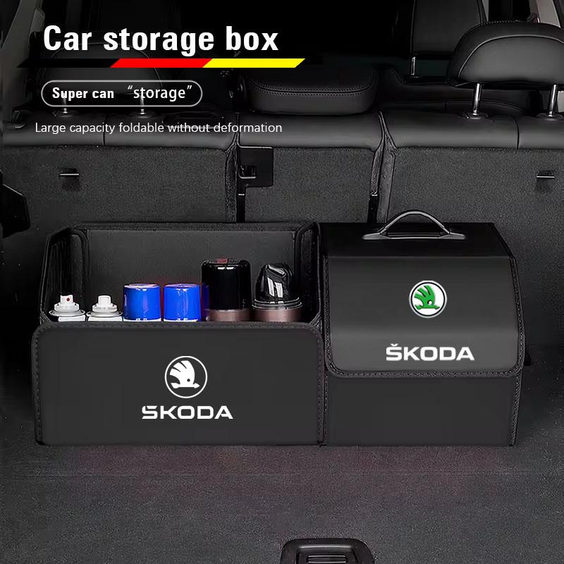 HIAQ2 Car Trunk Storage Box Leather Tidying Organizer Bag For Skoda Octavia Superb Rapid Kodiaq Karoq Fabia Kamiq Vision RS Yeti Scala