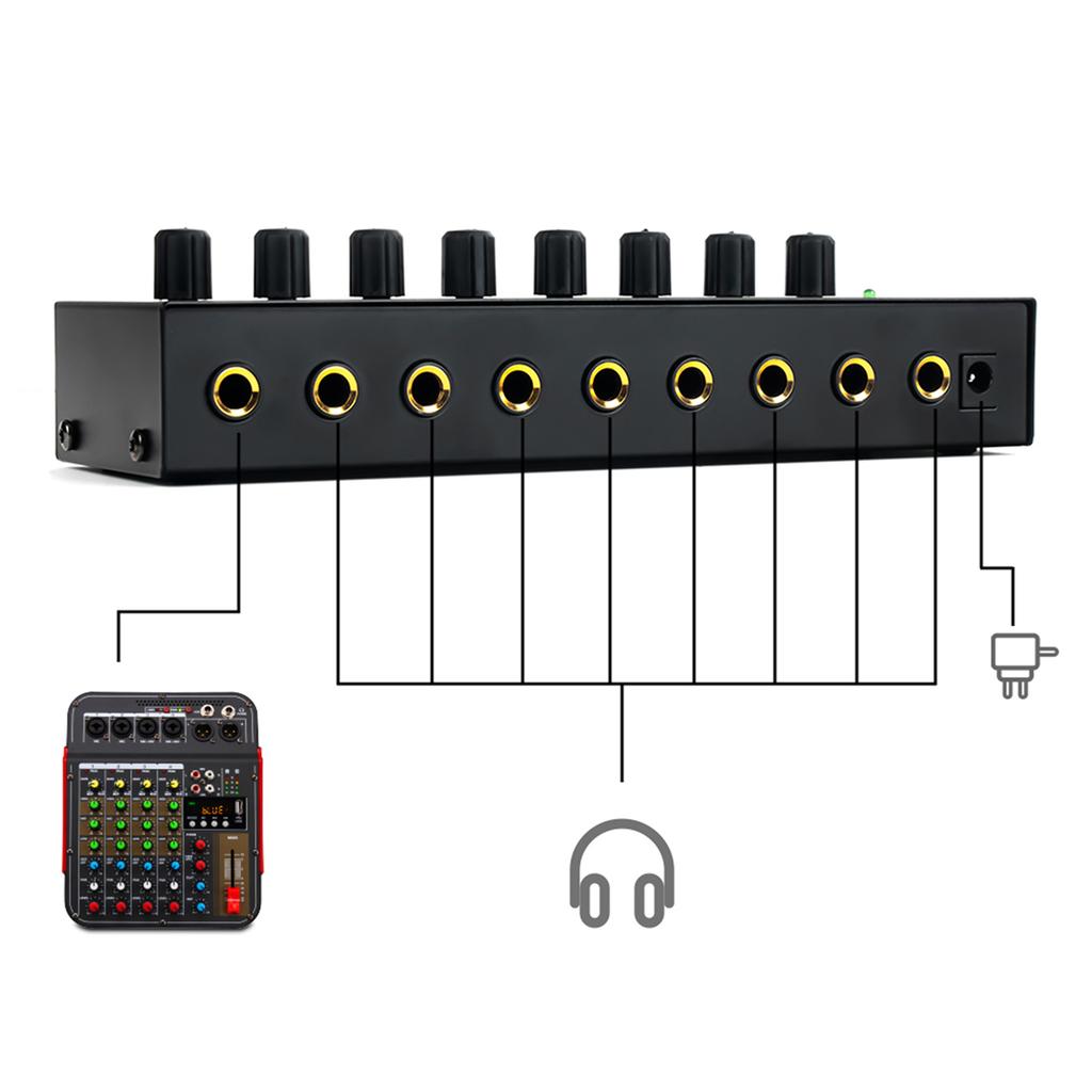 Small Size 8 Channel Headphone Amplifier with Stereo/Mono Button for Everyone Who Needs High Quality Sound Mixers