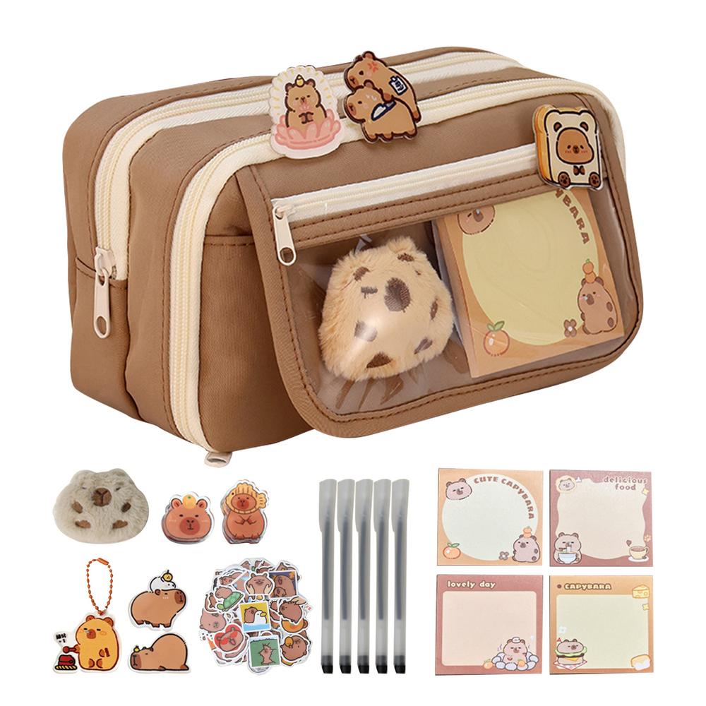 

Плюшевий пенал Капібара Милий пенал-коробка Капібара з милими значками та плюшевими наліпками Капібари та блокнотом Прозорий пенал