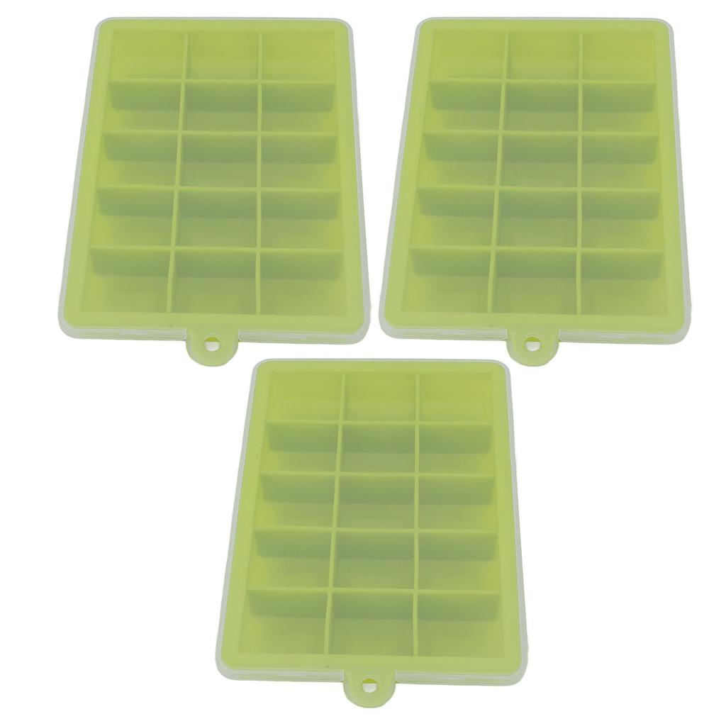 3pcs Ice Cubes Mould Silicone Stackable Dishwasher Safe 15 Grids Ice Tray with Removable Lid for Home Bar Green