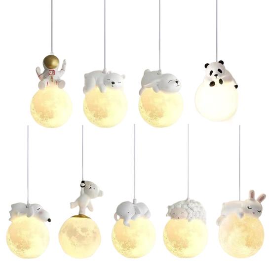 Panda Pendant Light 3D Moon Planet Hanging Lamp Bear Rabbit Chandelier