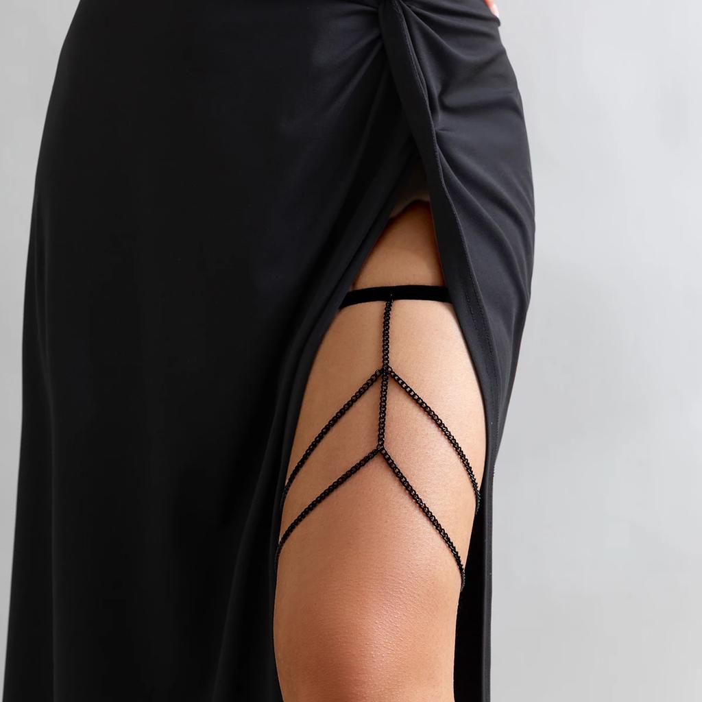 Neue Sexy Elastische Band Bandage Bein Oberschenkel Kette für Frauen Boho Schwarzes Eisen Geschirr Strumpfhalter Gürtel Körper Schmuck Kleid Dekorieren Neu