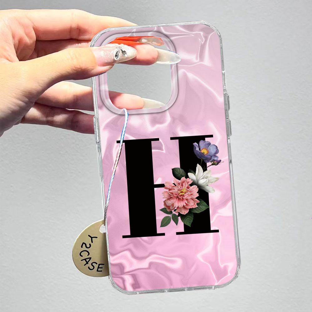 A-Z Black Letter Peony Flower Shockproof Phone Case For Samsung Galaxy A07 A17 A06 A16 A26 A36 A56 A12 A22 Shell Couple Cover