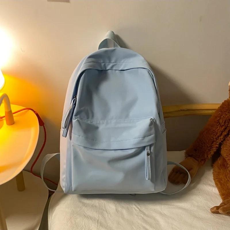 Waterproof Nylon Backpack for Women Simple Solid Color Bookbag Travel Backpack for Student Girls School Bag Female Shoulder Bags