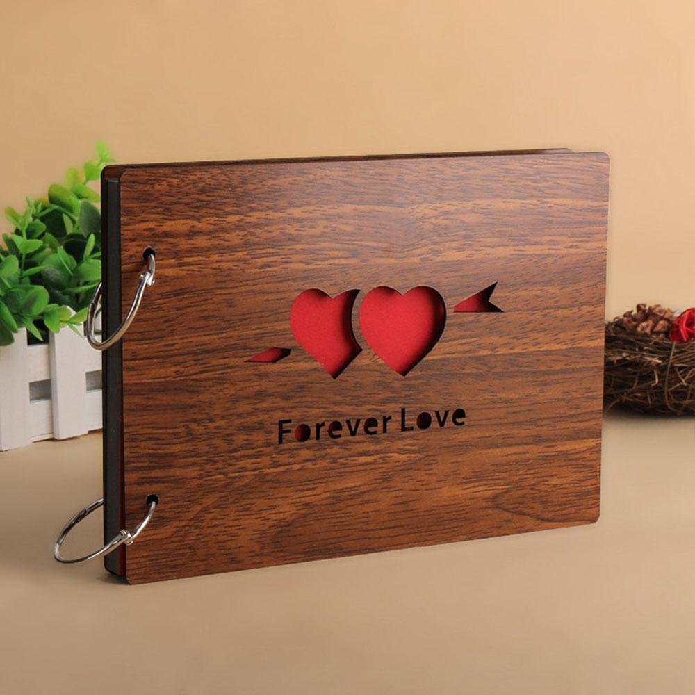 Photo Album Black Pages 8 Inch Wood Scrapbook DIY for Valentines Baby Lovers Anniversary Day Birthday Christmas Gift