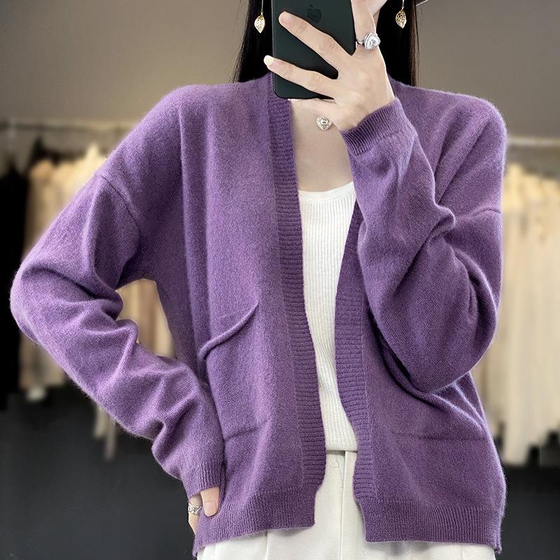 Women S V Neck Loose Knit Cardigan Sweater With Pockets
