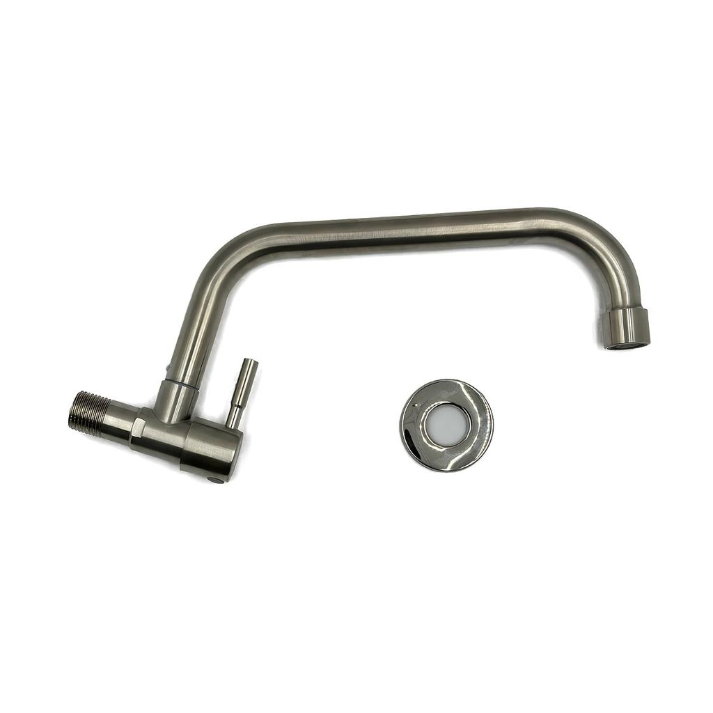 1pc SUS304 Stainless Steel Splash-Proof Faucet Brushed Finish Wall-Mounted Single Cold Faucet with Valve Core, Classic Design for Kitchen Sink Faucet