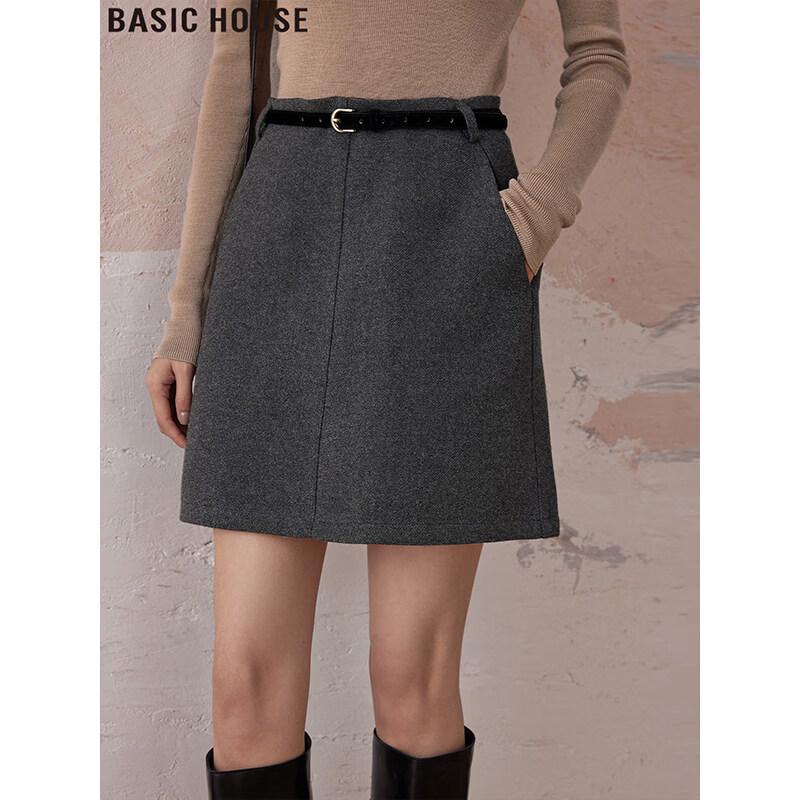 Basic House Wool Blend A-Line Skirt L