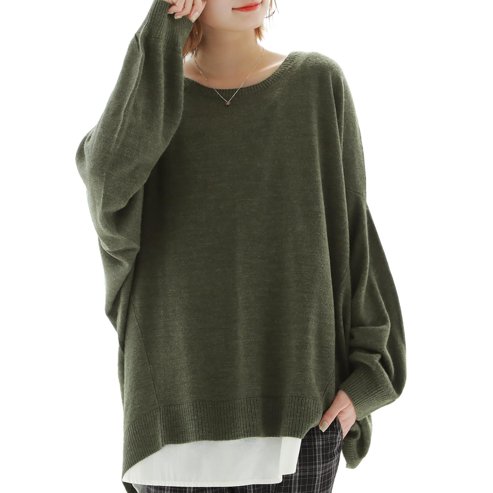 

Oshare Walker Touch Modified Dolman Knit Long Crew Modified Cashmere Solid tkn0176 n OrLABEL [Cashmere Knit] Women s Fall/Winter Top, Sleeve, Neck,