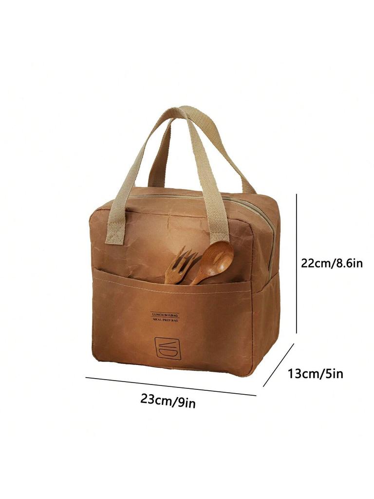 Heavy-Duty Waterproof Kraft Paper Lunch Box Bag Kid-Friendly Picnic Tote Handheld Carry Bag Student & Office Worker Lunch Bag