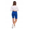 Moraj Damen Sport-Leggings Hoher Bund Kurz Gerippt Fitnessstudio-Hose Polyester Elasthan Blau L-XL