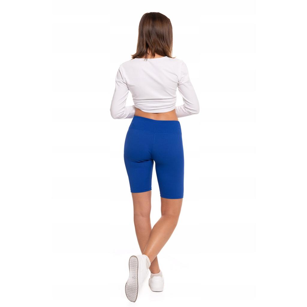 Moraj Damen Sport-Leggings Hoher Bund Kurz Gerippt Fitnessstudio-Hose Polyester Elasthan Blau L-XL