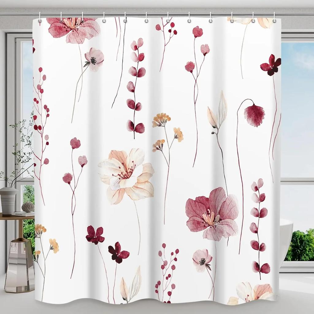 Aquarell Blumiges Duschvorhang Frühling Salbei Blumig Botanisch Vorhang Polyester Stoff Duschvorhang Badezimmer Dekoration Mit Haken