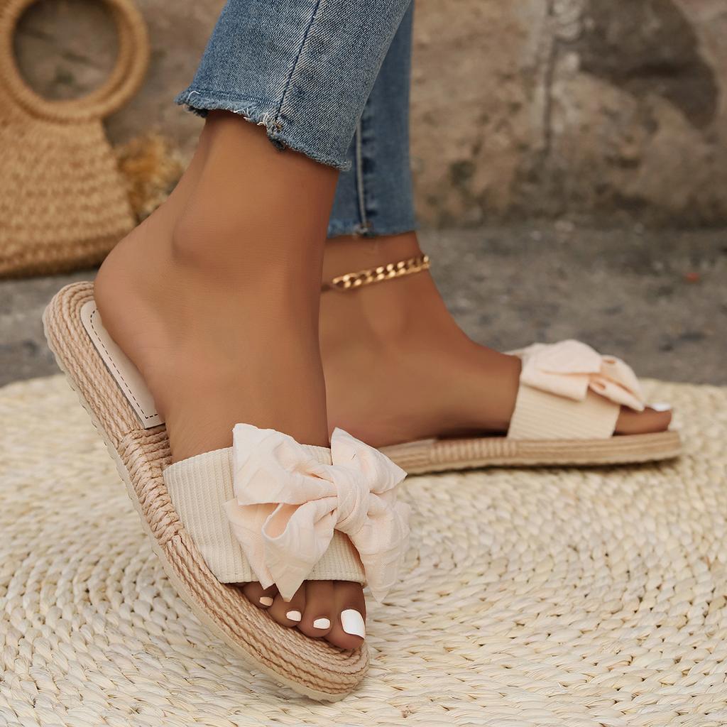 Pantoufles plates décontractées à grandes fleurs pour femmes