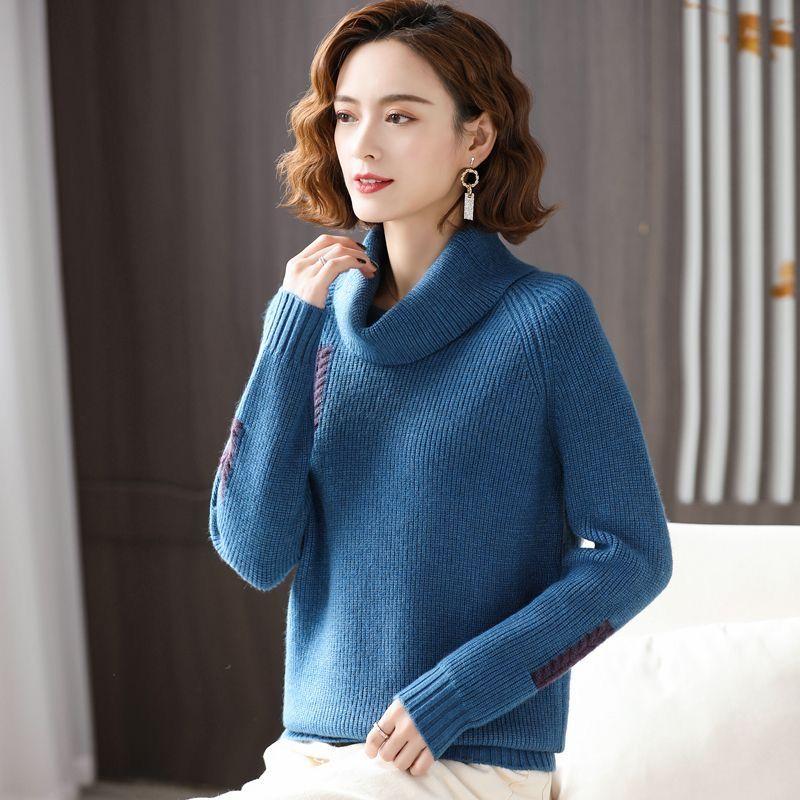 

Женский свитер с большим вырезом, водолазка, осень-зима, утолщенный свободный пуловер, вязаный джемпер 2XL синий